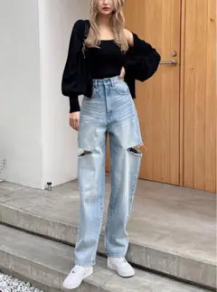 GRL スリットデニムワイドパンツ