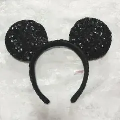 ディズニー　ミッキー　スパンコール　カチューシャ　黒　ブラック　シンプルのサムネイル