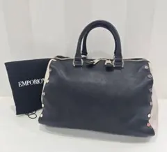 エンポリオアルマーニ ボストンバッグ レザー スタッズ バイカラー