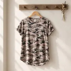 ヴィクトリアシークレット 迷彩 Tシャツ クルーネック半袖 M 桃 綿 デート