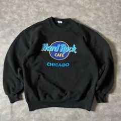 USA製 ハードロックカフェ シカゴ スウェット L ブラック 刺繍　メンズ古着