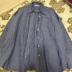 DISCOAT 青ストライプ　ビックカフス　長袖シャツ