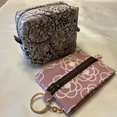 ハンドメイド花柄ジッパーポーチ2点セット
