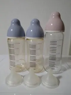 ChuChu 広口 哺乳瓶3本 乳首付 240ml ガラス プラスチック