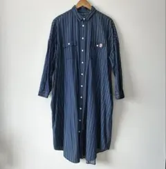 ストライプ長袖シャツワンピース　デニムシャツ　デニムシャツワンピ