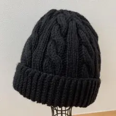 ハンドメイド　ニット帽　ブラック　ニットキャップ　ウール100%