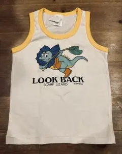 タンクトップ 古着 90s LOOK BACK 恐竜 トカゲ 新品 120 白