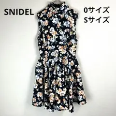 SNIDEL 花柄フレアワンピース サイズ0 ブラック×オレンジ ノースリーブ