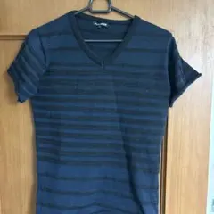 AVAIL MODE Vネック Tシャツ ボーダー ネイビー M
