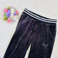 PUMA ベルベット トラックパンツ ブラック　刺繍　ラインストーン