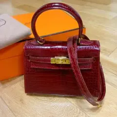 美品】オーストリッチ/ベルトデザイン/クロシェット 南京錠付