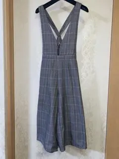 エアリーモモ グレー系チェック オールインワン サロペット