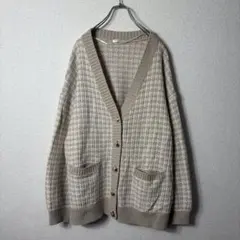 COLZA コルザ ニットカーディガン L ベージュ チェック柄 ポケット