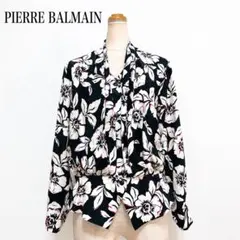 PIERRE BALMAIN フローラルシャツブラウス 黒 花柄 昭和レトロのサムネイル