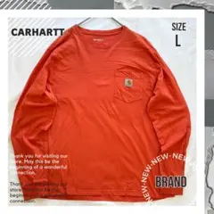 【carhartt】カーハート Tシャツ 長袖 ワンポイント ロゴ L オレンジ