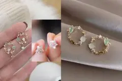 ジュエリー S925銀フラワー＆バタフライ サークル&雪の結晶ピアス 3種セット