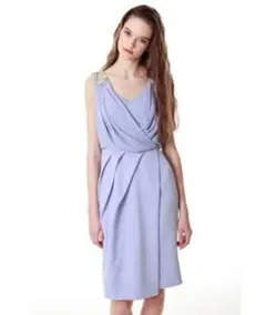 グレースコンチネンタル ひざ丈上品 ビジュードレス ブルー サイズ36 XS～M