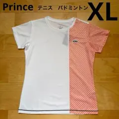 プリンス　半袖Tシャツ　切り替えシャツ　テニス　白オレンジ　チェック柄　XL新品のサムネイル