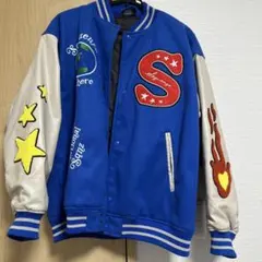 スタジャン 青 星と炎刺繍