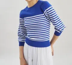 グレースコンチネンタル 新品 未使用 ブルー ボーダー パフニットトップ