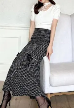 ホワイト パフスリーブ ニットトップス Fサイズ