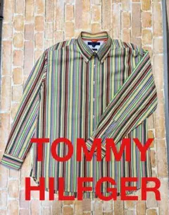 トミーヒルフィガー マルチストライプシャツ XL 80s 2ply 綿100
