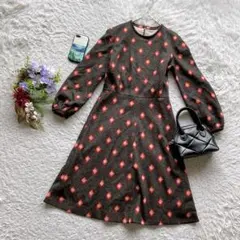 ワンピース ワンピース 長袖 膝丈 総柄 Aライン レトロ 大人カジュアル