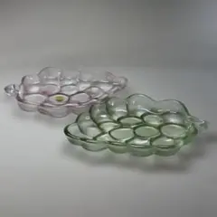 【美品】HOYA ガラス皿2枚 葡萄型 ピンク＆グリーン
