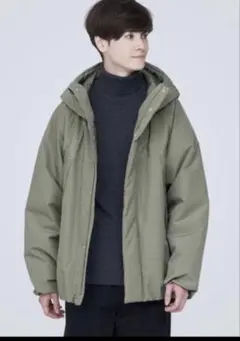 美品 無印良品 紳士 防風撥水中わたフードジャケットスモーキーグリーン　M