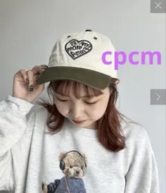 CPCM ハート刺繍 ベースボールキャップ アイボリー×グリーン