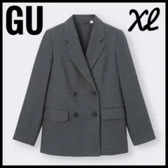 【GU】ダブルブレストチェックジャケット XL　ダークグレー