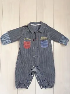 ベビー服　ストライプロンパース　刺繍付き　70〜80cm