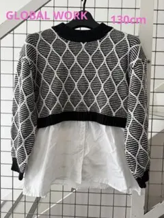 GLOBAL WORK ニットシャツ重ね着風チュニック