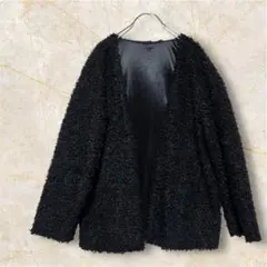 ブラック ボア ノーカラージャケット Mサイズ もこもこ 羽織り アウター