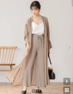 【美品】fifth フィフス 楊柳シフォンガウンシャツワンピース M モカ