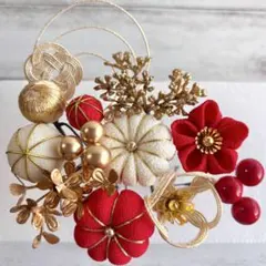 赤 水引 つまみ細工 和玉 髪飾り 七五三 成人式 振袖 和装 袴 ちりめん