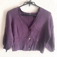 GRL 半袖　ニット　ボリュームスリーブ　カーディガン　パープル　サイズF