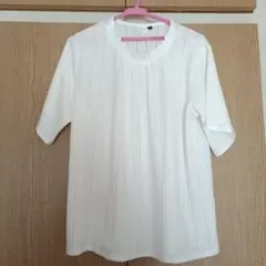 透かし編みホワイト半袖シャツ カットソー　Tシャツ