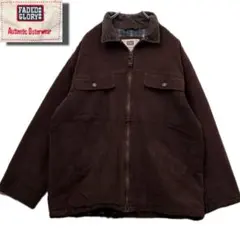 ダックジャケット コーデュロイ襟 ワークジャケット 裏地チェック ブラウン L