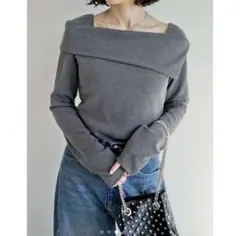 【Re:EDIT リエディ】スムースリブアシンメトリーオフショルダートップス