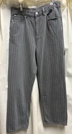 ZARA バギーフィットピンストライプパンツ　グレーJP30