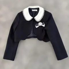 sakuraサクラ スカラップボレロ120 レース丸襟　コサージュ付き　ネイビー