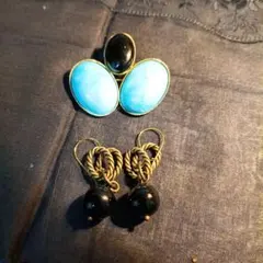 ブローチ ピアス セット ブラック ゴールド