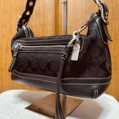 COACH コーチ シグネチャー ワンショルダーバッグ ブラック ステッチ