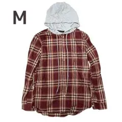 新品 フード付き 長袖 チェックシャツ 普段着 アウトドア 赤茶系 カジュアル