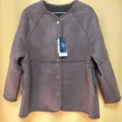 2wayリバーシブルノーカラージャケット ボア・フェイクスエード ダークブラウン