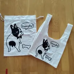 フレンチブルドッグ柄 巾着袋、手提げ袋