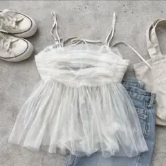 美品【期間限定出品】しまむら チュールビスチェ 白 M 肩紐調整可 レイヤード