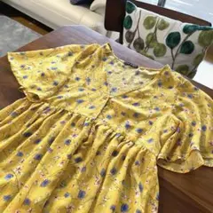 INGNI イエローフラワープリント 半袖シャツワンピース