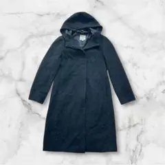 組曲 【F】ウール ロングコート スリット フード付き ブラック